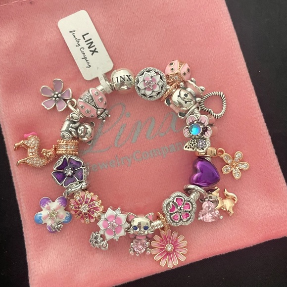 Linx Snake Chain Bracelet with Pink and Purple Themed Charms - Picture 4 of 5